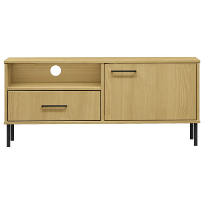 vidaXL TV Cabinet with Metal Legs Brown Solid Wood Pine OSLO 4