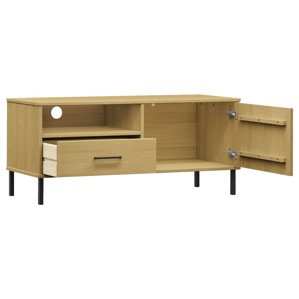 vidaXL TV Cabinet with Metal Legs Brown Solid Wood Pine OSLO 5