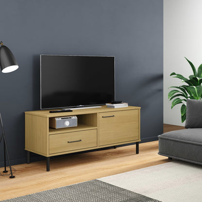 vidaXL TV Cabinet with Metal Legs Brown Solid Wood Pine OSLO 1