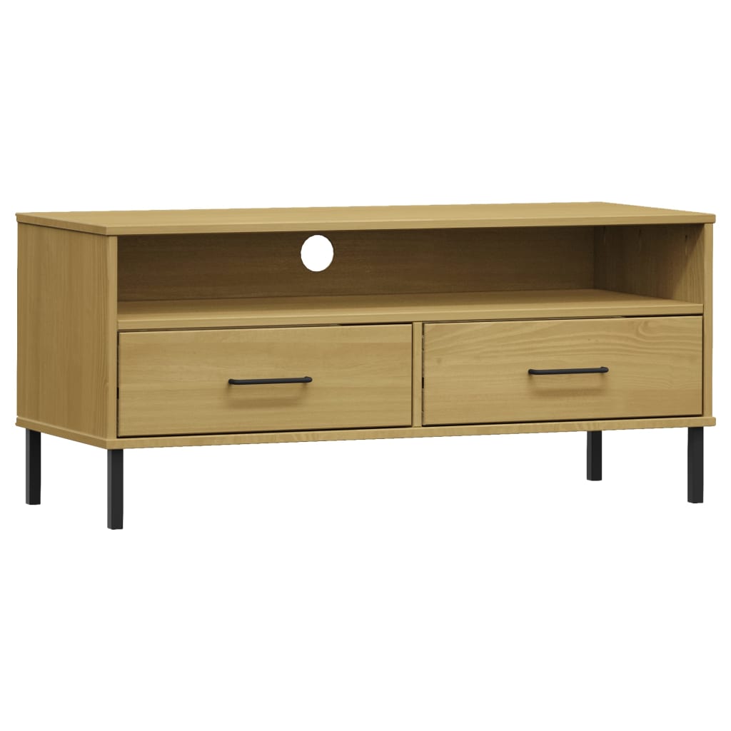 vidaXL TV Cabinet with Metal Legs Brown Solid Wood Pine OSLO 2