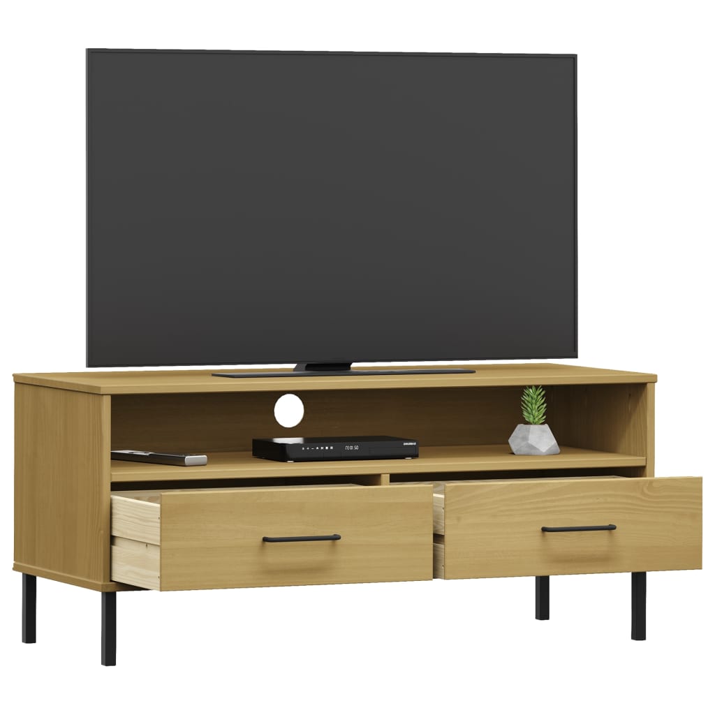 vidaXL TV Cabinet with Metal Legs Brown Solid Wood Pine OSLO 3