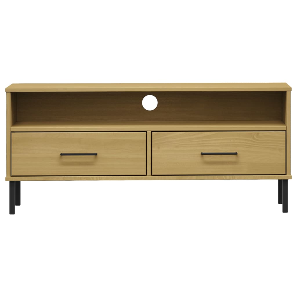 vidaXL TV Cabinet with Metal Legs Brown Solid Wood Pine OSLO 4