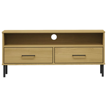 vidaXL TV Cabinet with Metal Legs Brown Solid Wood Pine OSLO 4