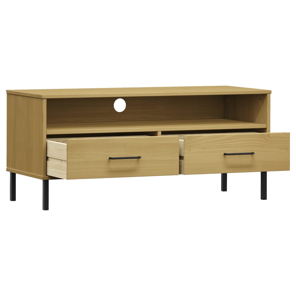 vidaXL TV Cabinet with Metal Legs Brown Solid Wood Pine OSLO 5