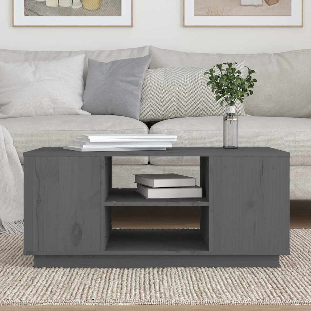 vidaXL Coffee Table | Grey | Solid Pine Wood | 90 x 49 x 40.5 cm | Coffee Table 3