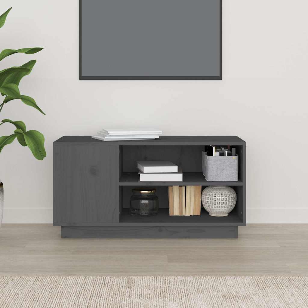 vidaXL TV Cabinet Grey 80x35x40.5 cm Solid Wood Pine 3