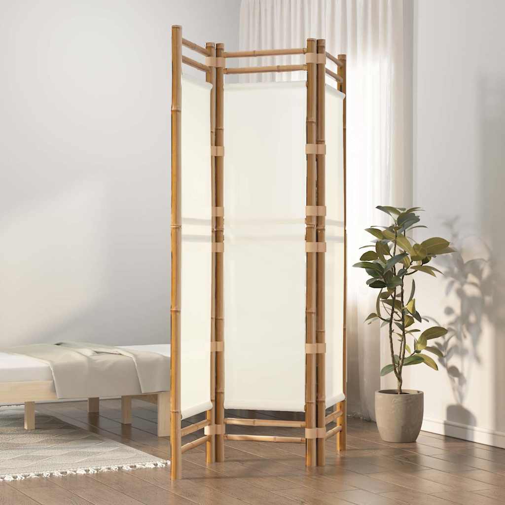 Folding 3-Panel Room Divider 120 cm Bamboo and Canvas Cream white 120 x 180 cm