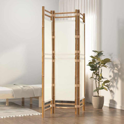 Folding 3-Panel Room Divider 120 cm Bamboo and Canvas Cream white 120 x 180 cm