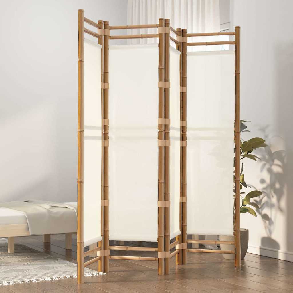 Folding 3-Panel Room Divider 120 cm Bamboo and Canvas Cream white 160 x 180 cm