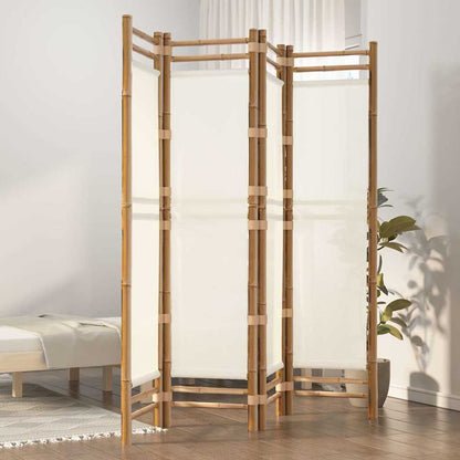 Folding 3-Panel Room Divider 120 cm Bamboo and Canvas Cream white 160 x 180 cm