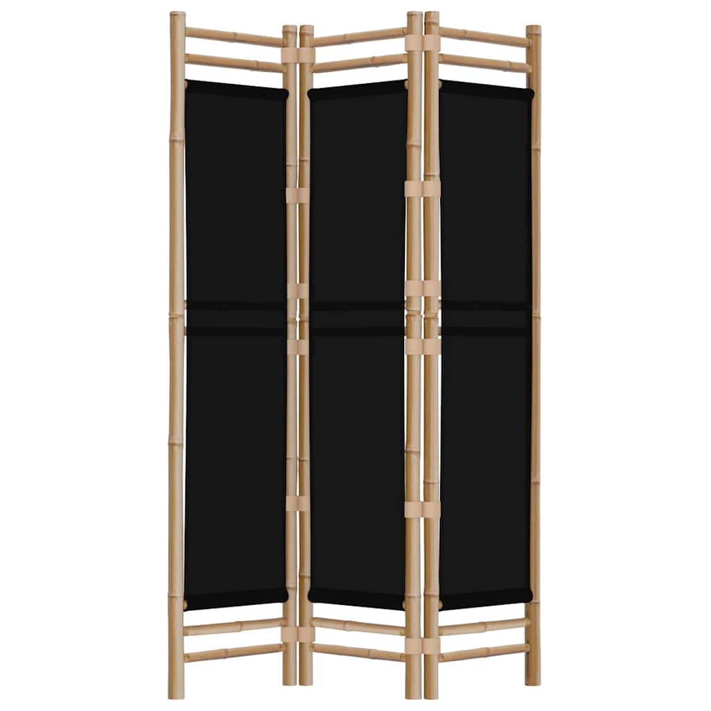 Folding 3-Panel Room Divider 120 cm Bamboo and Canvas Black 120 x 180 cm
