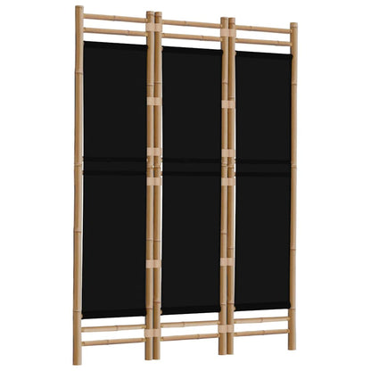 Folding 3-Panel Room Divider 120 cm Bamboo and Canvas Black 120 x 180 cm