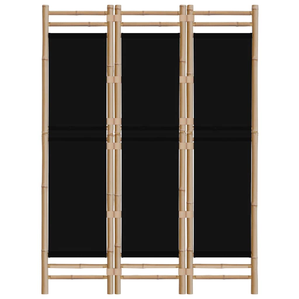 Folding 3-Panel Room Divider 120 cm Bamboo and Canvas Black 120 x 180 cm