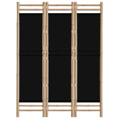 Folding 3-Panel Room Divider 120 cm Bamboo and Canvas Black 120 x 180 cm