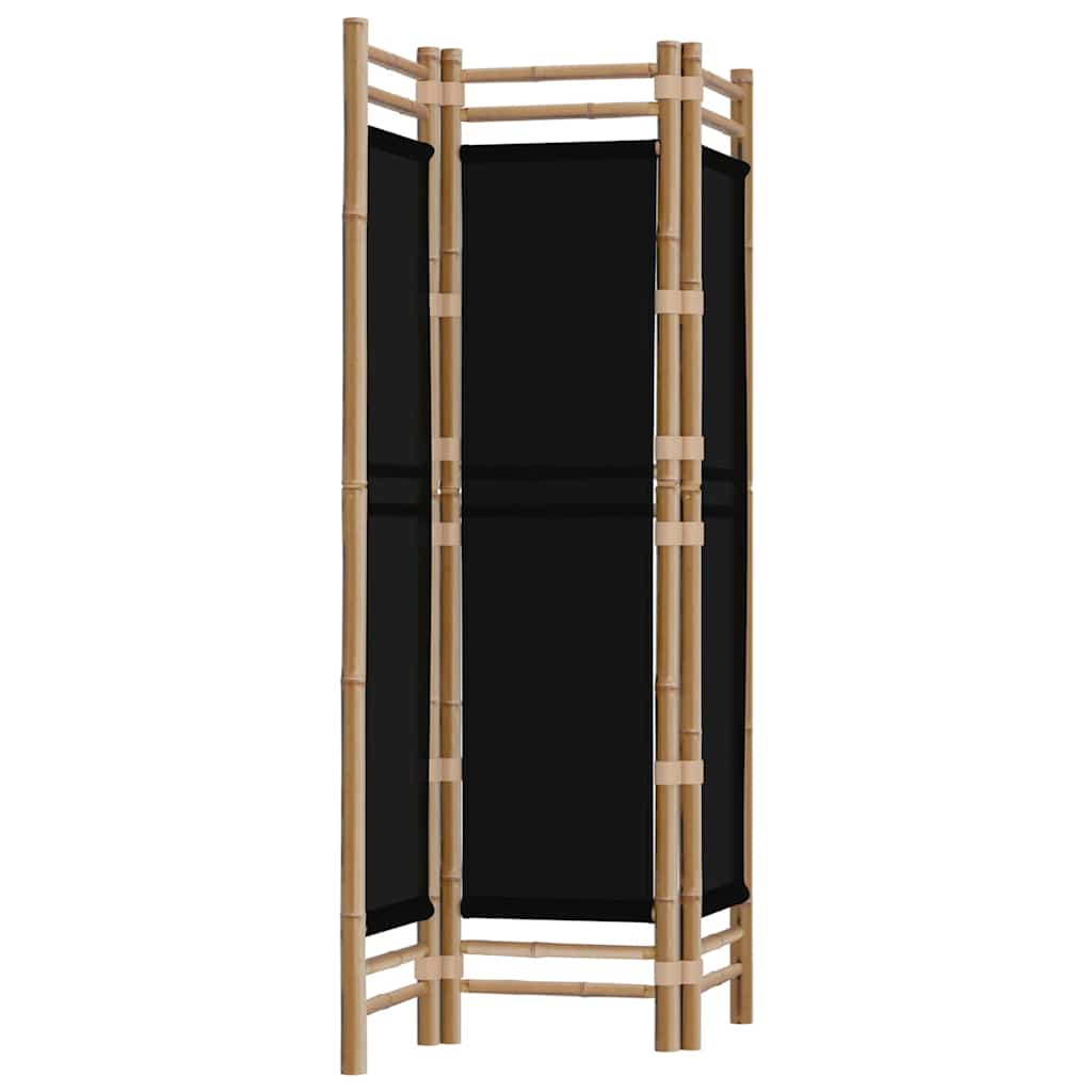 Folding 3-Panel Room Divider 120 cm Bamboo and Canvas Black 120 x 180 cm