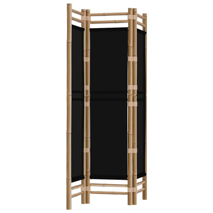 Folding 3-Panel Room Divider 120 cm Bamboo and Canvas Black 120 x 180 cm
