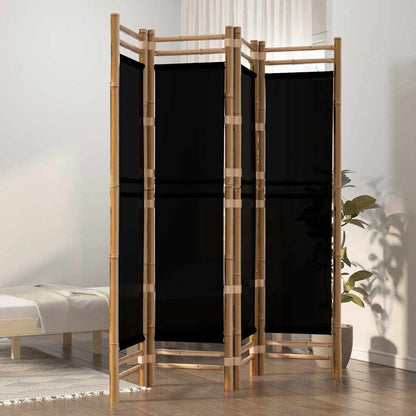 Folding 3-Panel Room Divider 120 cm Bamboo and Canvas Black 160 x 180 cm