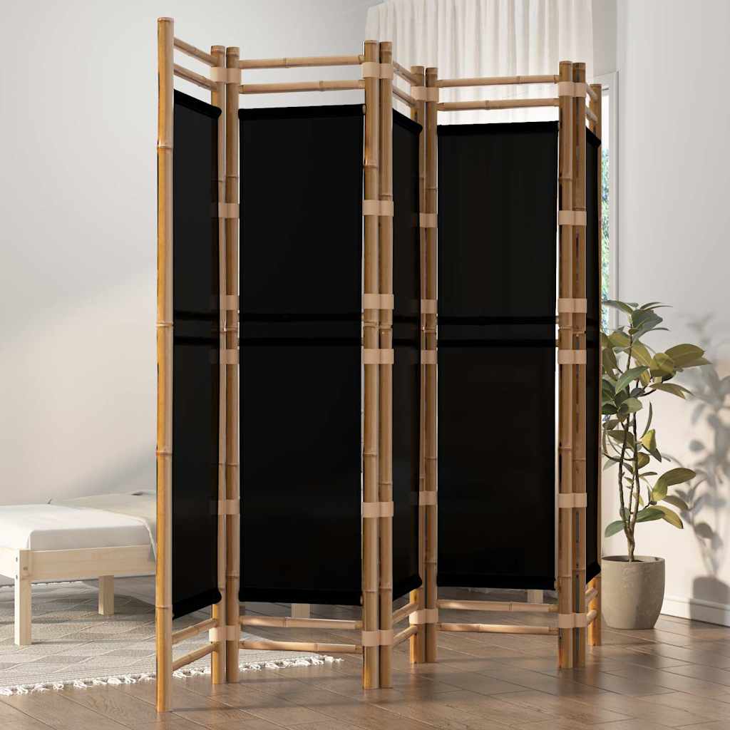 Folding 3-Panel Room Divider 120 cm Bamboo and Canvas Black 200 x 180 cm