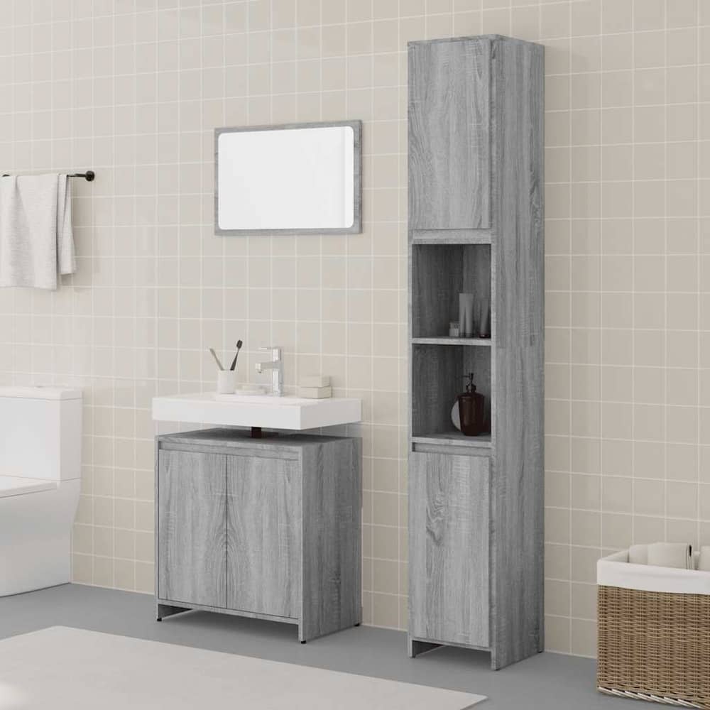 3 Piece Bathroom Furniture Set Engineered Wood Grey sonoma