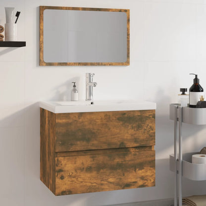 Bathroom Furniture Set Engineered Wood Depth 38.5 cm with Faucet Width 60 cm Smoked oak