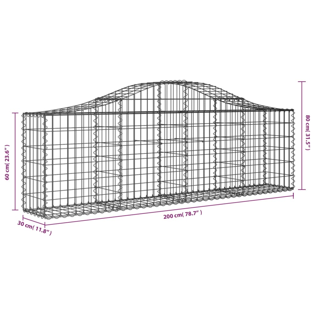 vidaXL Arched Gabion Basket 200x30x60/80 cm Galvanised Iron 5