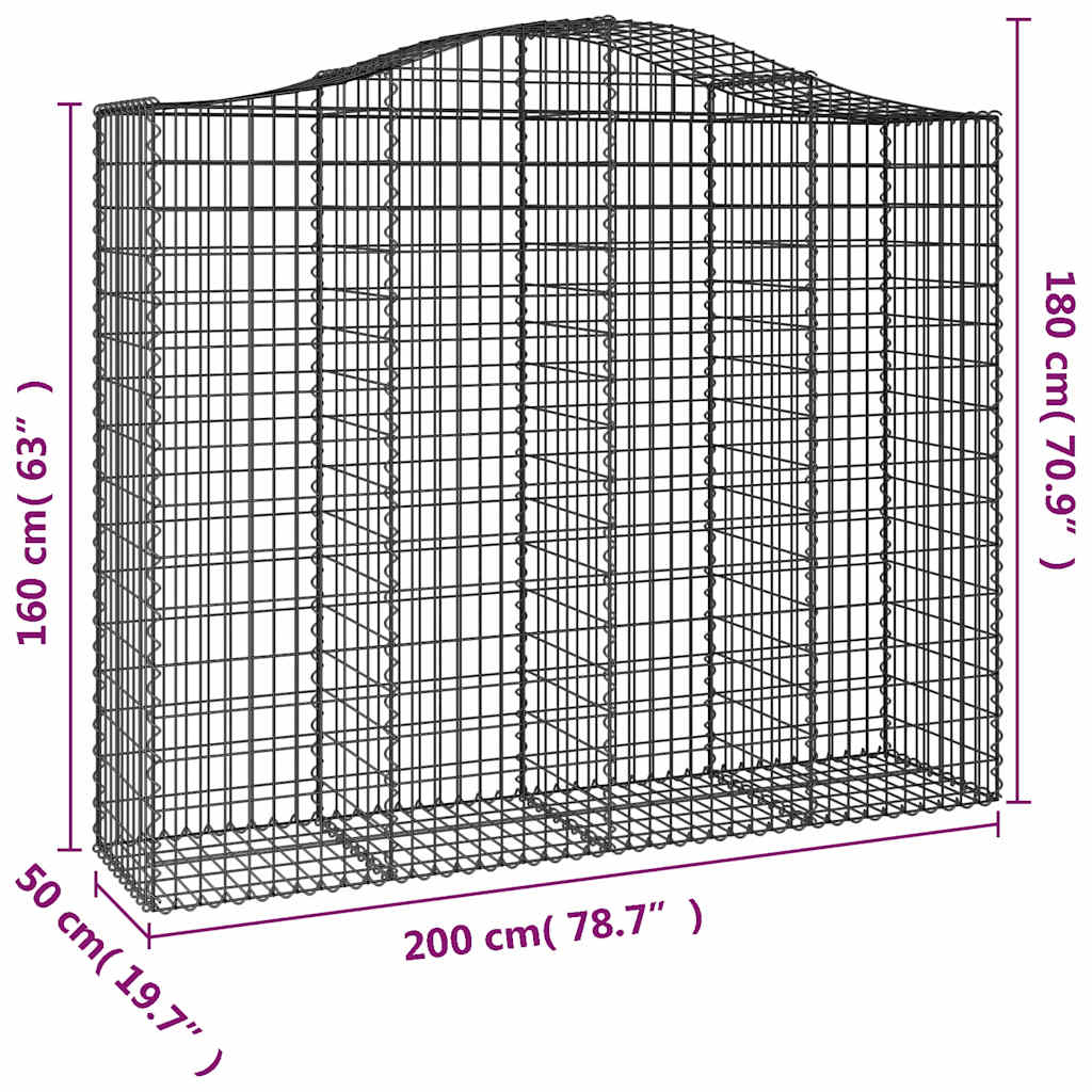 vidaXL Arched Gabion Basket 200x50x160/180 cm Galvanised Iron 5