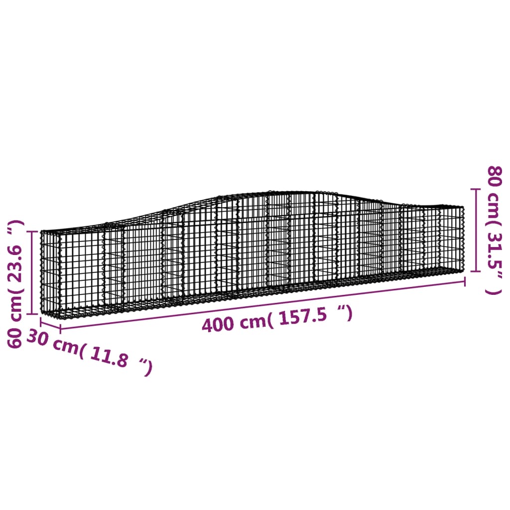 vidaXL Arched Gabion Basket 400x30x60/80 cm Galvanised Iron 5