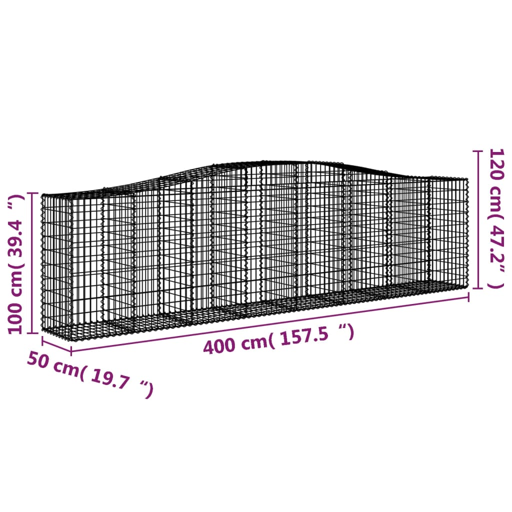 vidaXL Arched Gabion Basket 400x50x100/120 cm Galvanised Iron 5