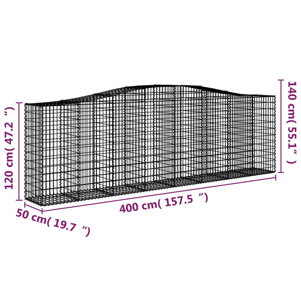 vidaXL Arched Gabion Basket 400x50x120/140 cm Galvanised Iron 5