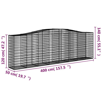 vidaXL Arched Gabion Basket 400x50x120/140 cm Galvanised Iron 5