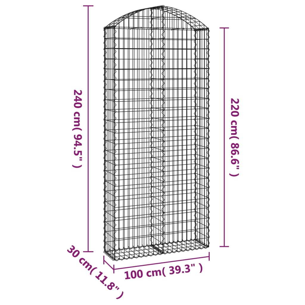 vidaXL Arched Gabion Basket 100x30x220/240 cm Galvanised Iron 5