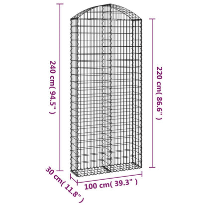 vidaXL Arched Gabion Basket 100x30x220/240 cm Galvanised Iron 5