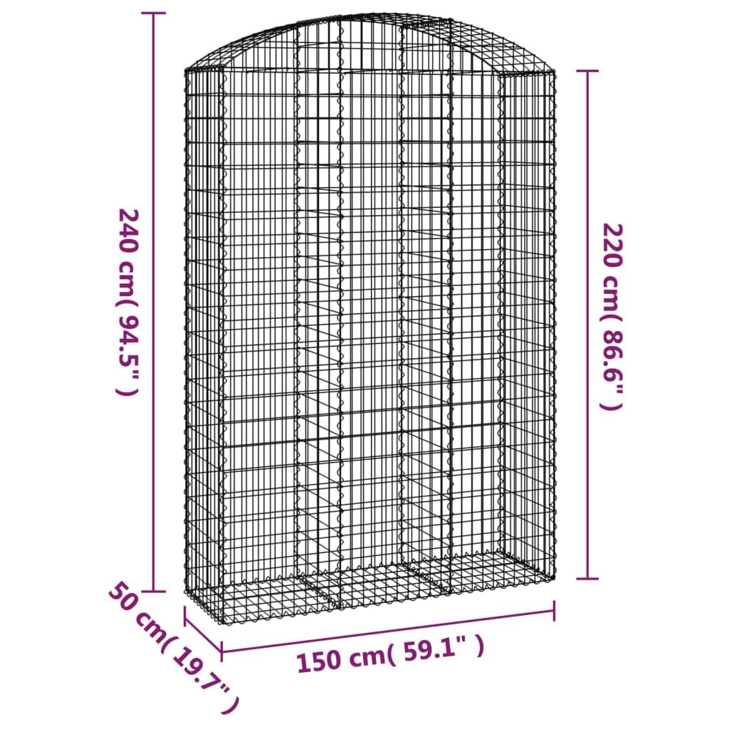 vidaXL Arched Gabion Basket 150x50x220/240 cm Galvanised Iron 5