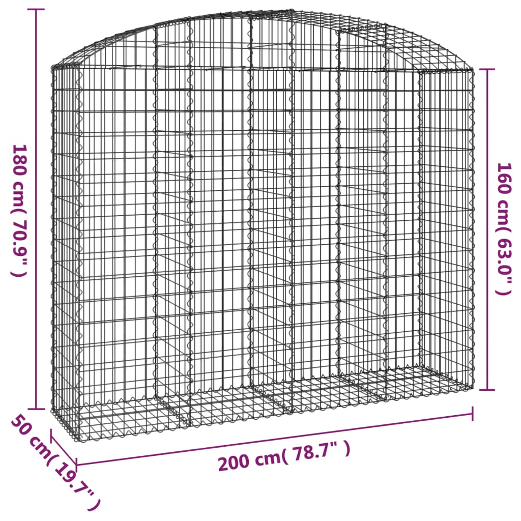 vidaXL Arched Gabion Basket 200x50x160/180 cm Galvanised Iron 5