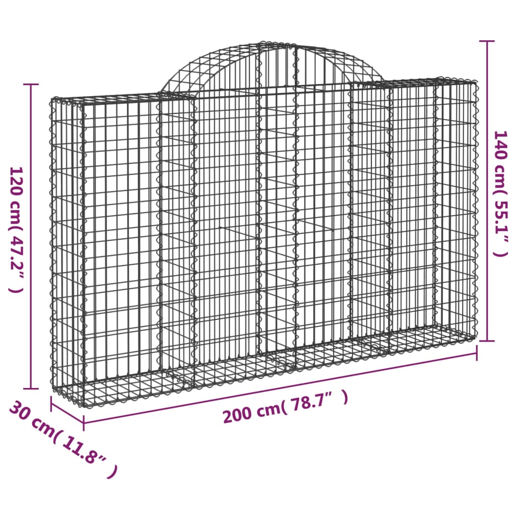 vidaXL Arched Gabion Basket 200x30x120/140 cm Galvanised Iron 5