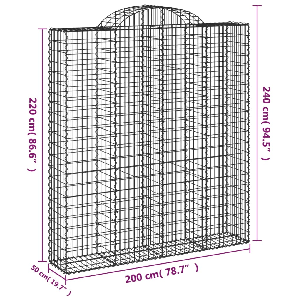 vidaXL Arched Gabion Basket 200x50x220/240 cm Galvanised Iron 5