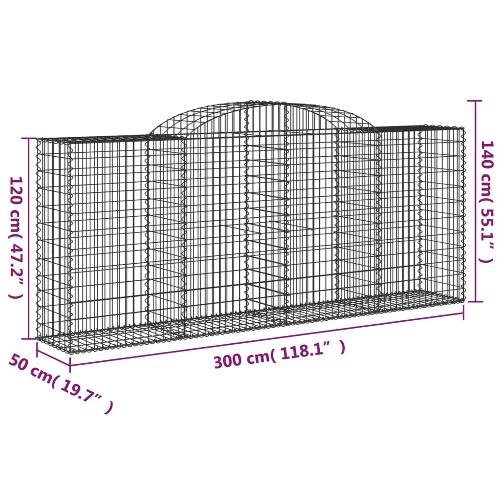 vidaXL Arched Gabion Basket 300x50x120/140 cm Galvanised Iron 5