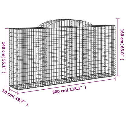 vidaXL Arched Gabion Basket 300x50x140/160 cm Galvanised Iron 5