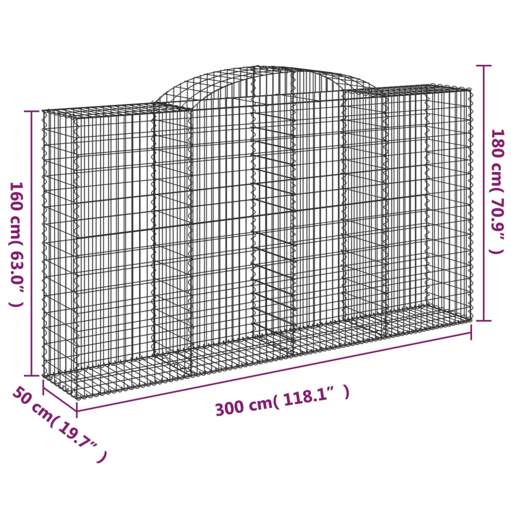 vidaXL Arched Gabion Basket 300x50x160/180 cm Galvanised Iron 5
