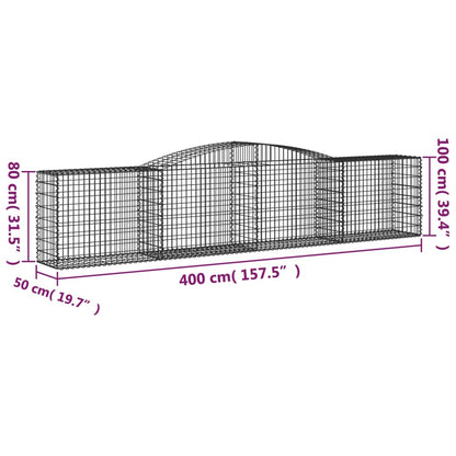 vidaXL Arched Gabion Basket 400x50x80/100 cm Galvanised Iron 5