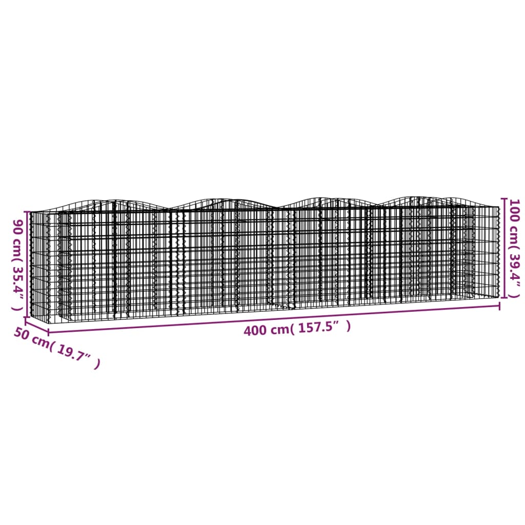 vidaXL Arched Gabion Raised Bed 400x50x100 cm Galvanised Iron 5