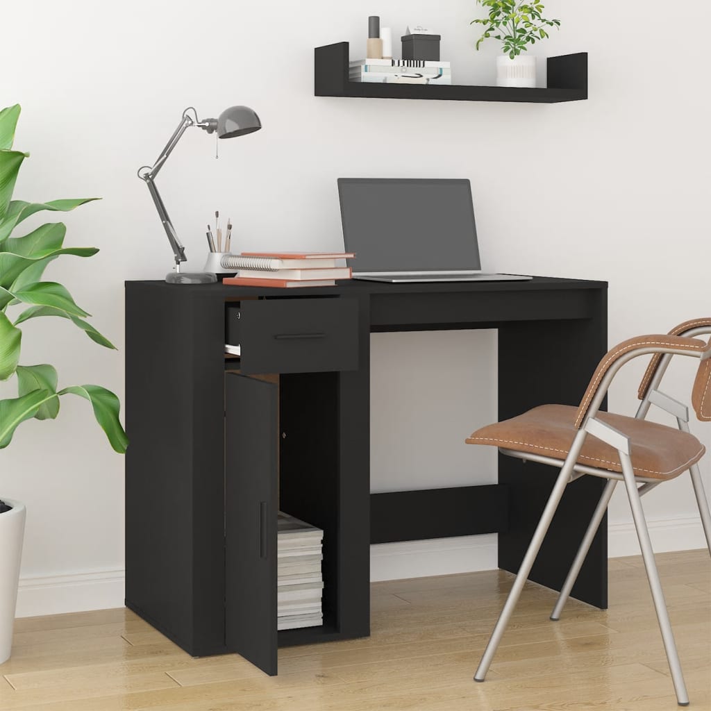 vidaXL Desk Black 100x49x75 cm Engineered Wood 3