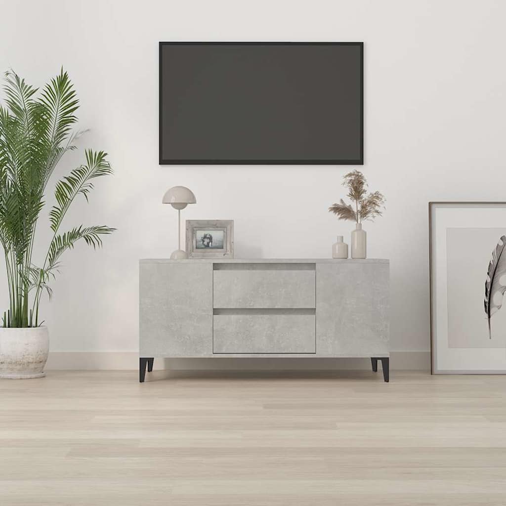 vidaXL TV Cabinet Concrete Grey 102x44.5x50 cm Engineered Wood 3