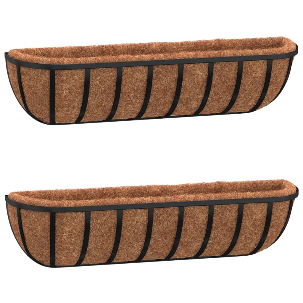 vidaXL Wall Troughs 2 pcs with Coco Liners Black 91x20x23 cm Steel 2