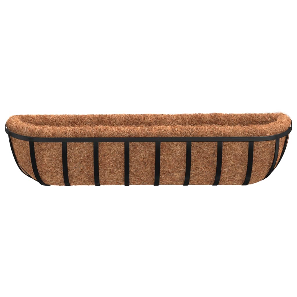 vidaXL Wall Troughs 2 pcs with Coco Liners Black 91x20x23 cm Steel 4