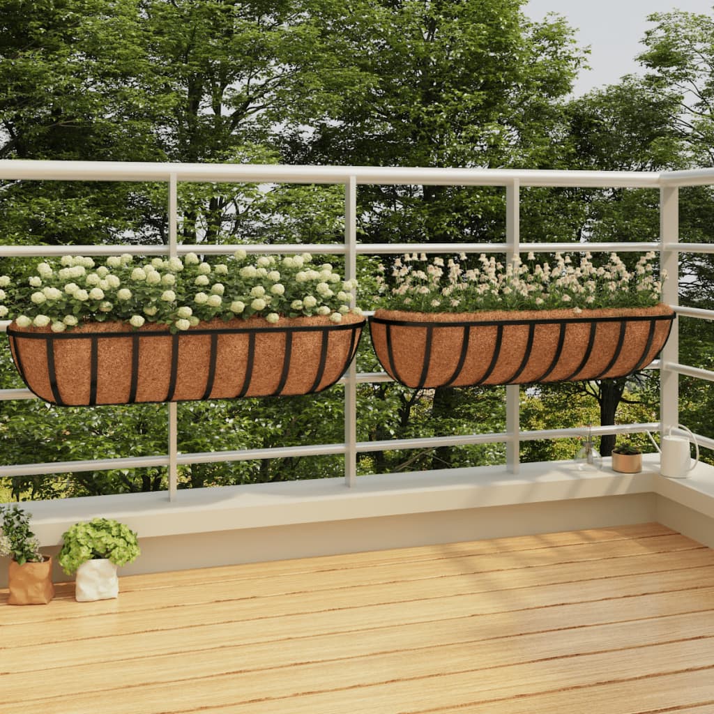 vidaXL Wall Troughs 2 pcs with Coco Liners Black 91x20x23 cm Steel 1