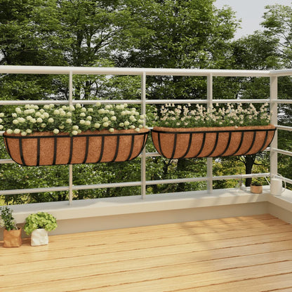 vidaXL Wall Troughs 2 pcs with Coco Liners Black 91x20x23 cm Steel 1