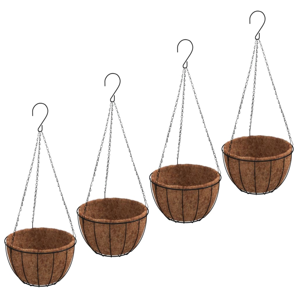 vidaXL Hanging Planters 4 pcs with Coco Liners Black Ø 40x63 cm Steel 2
