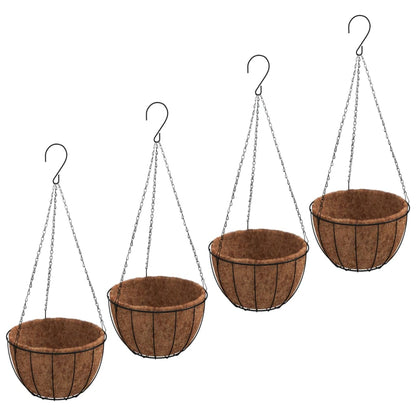 vidaXL Hanging Planters 4 pcs with Coco Liners Black Ø 40x63 cm Steel 2
