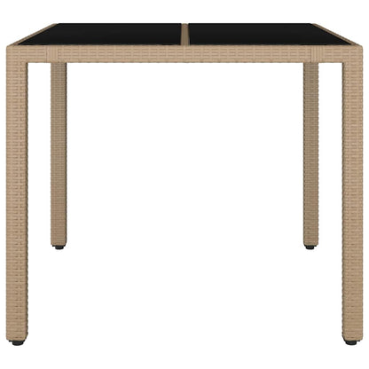vidaXL Garden Table with Glass Top Beige Poly Rattan&Tempered Glass 3